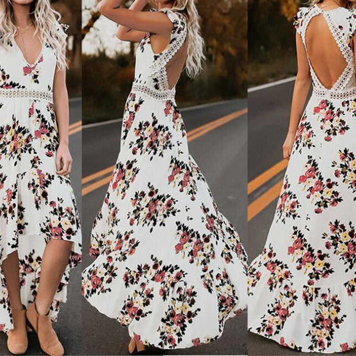 Sleeveless printing irregular dress