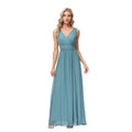 Chiffon Double V-neck Sleeveless A- Line Evening Dress
