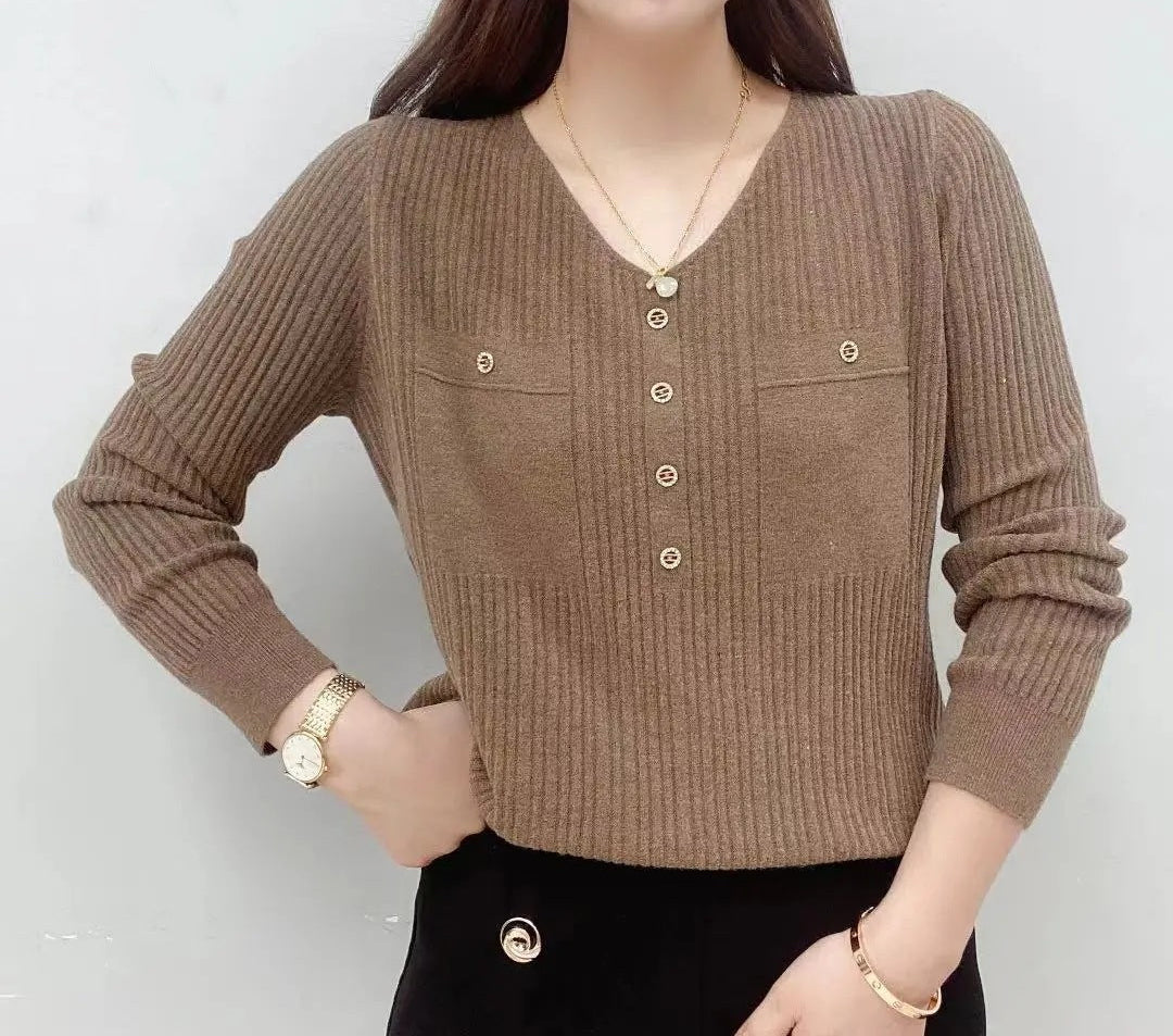 Long Sleeve Sweater V-neck Pullover Loose Thin