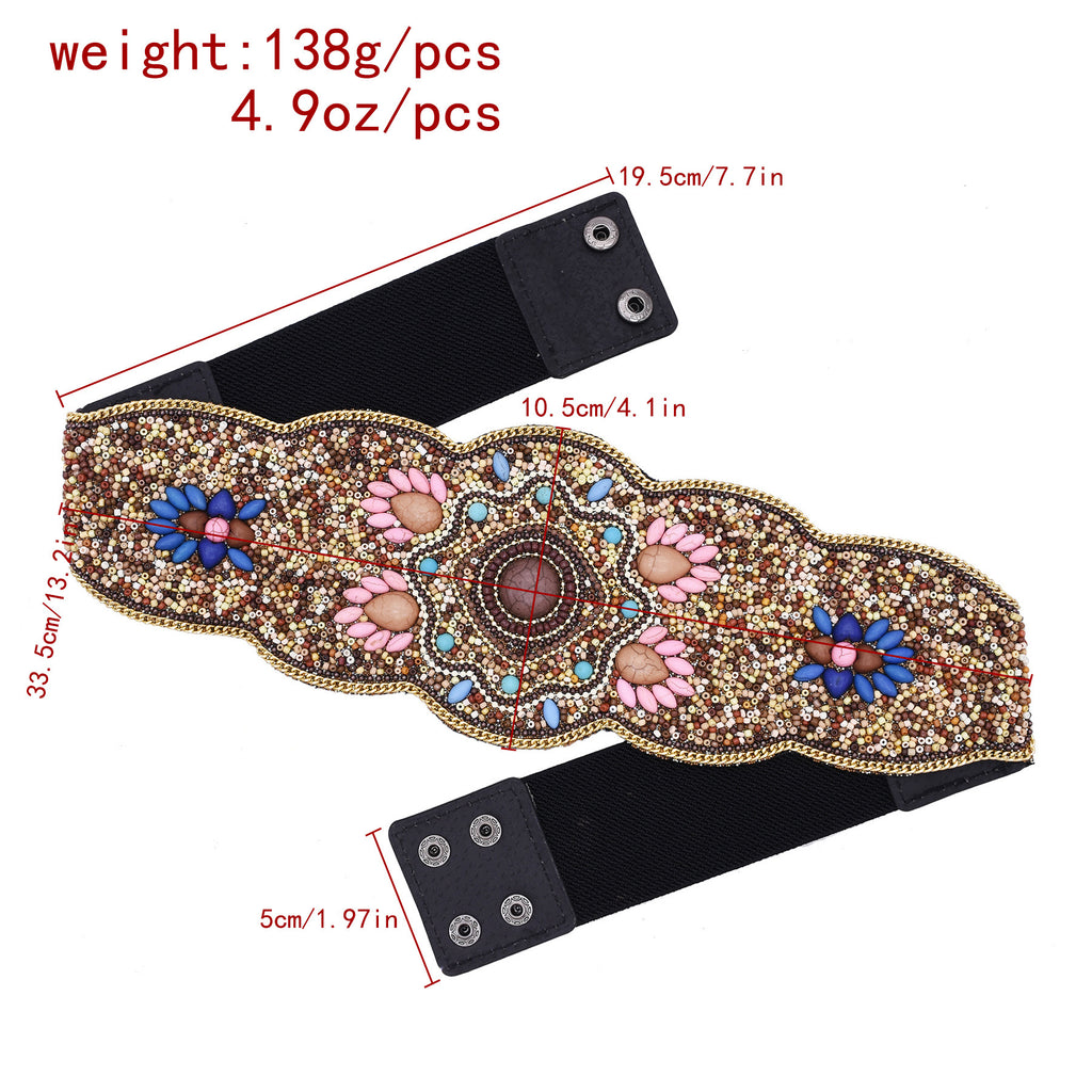 Beaded And Pressed Imitation Turquoise Elastic Waistband  Belt