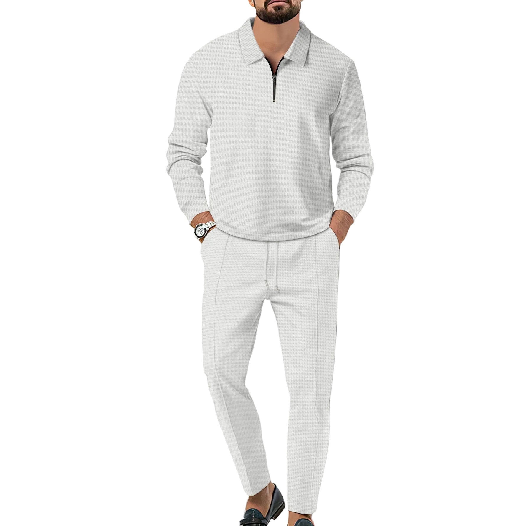 Zipper Long Sleeve Trousers Suit