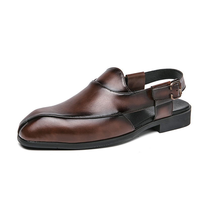 Plus Size Men's Slip-on Fashionable Breathable Lightweight British Style Leather Sandals
