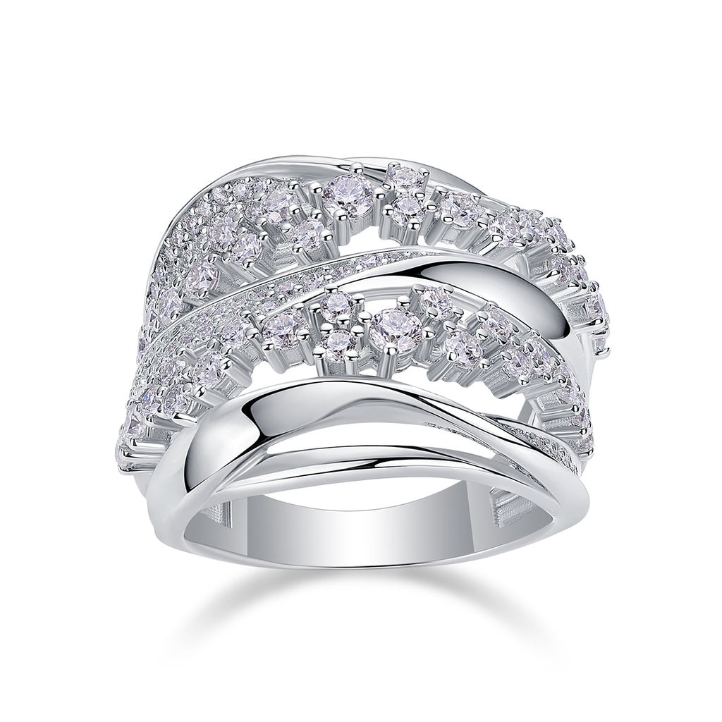 Blossoming All The Way - A Wedding Ring Set With Top-quality Moissanite S925, Silver And Platinum-plated. The Ring Can Be Inspected With A Diamond Pen.