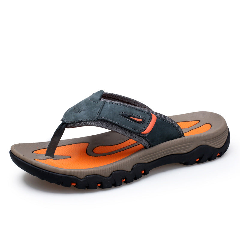 Large Dock Layer Cowhide Flip-flops