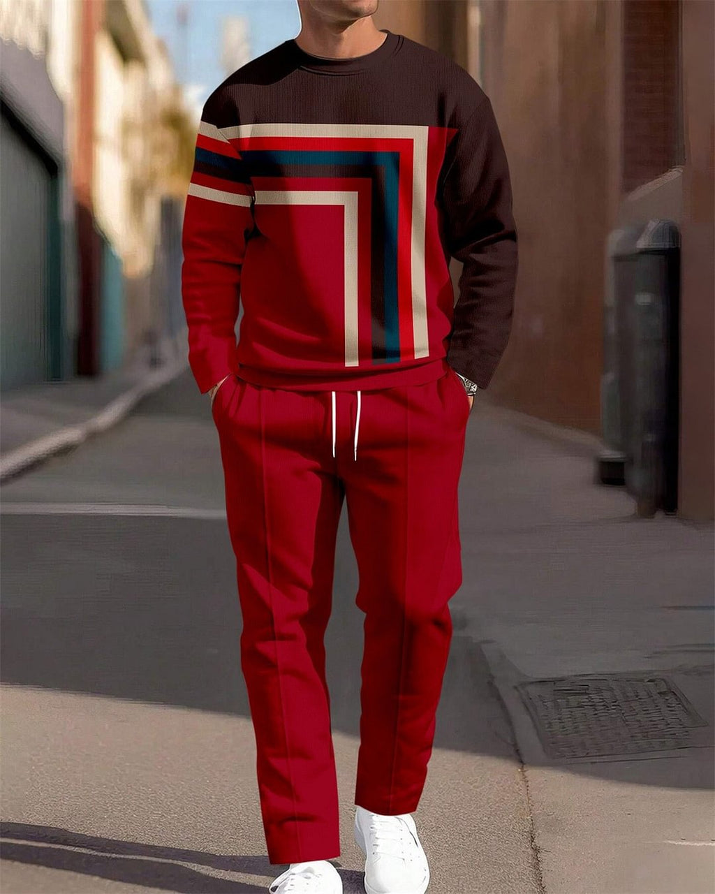 Men's Casual Sporty Round Neck Sweatshirt And Pants Two-piece Set