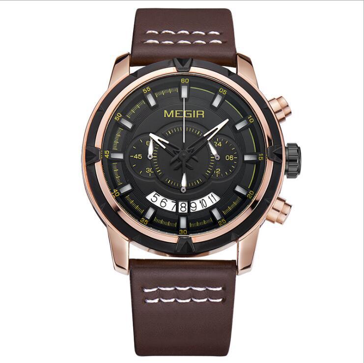 Men Timekeeping Waterproof Multi-functional Leather Quartz Watch With Large Dial