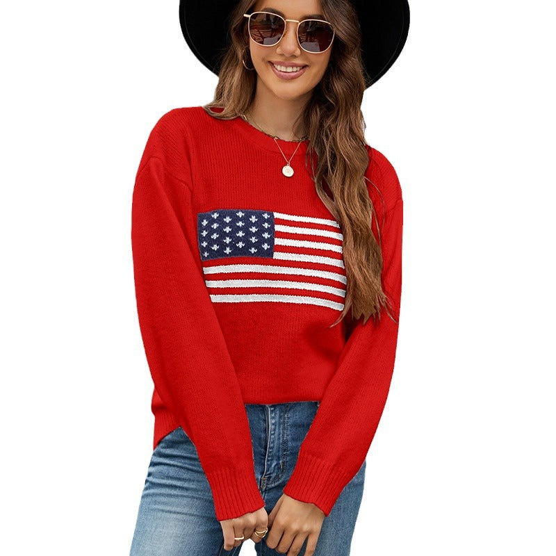 Round Neck Flag Easter Fashion Sweater Women