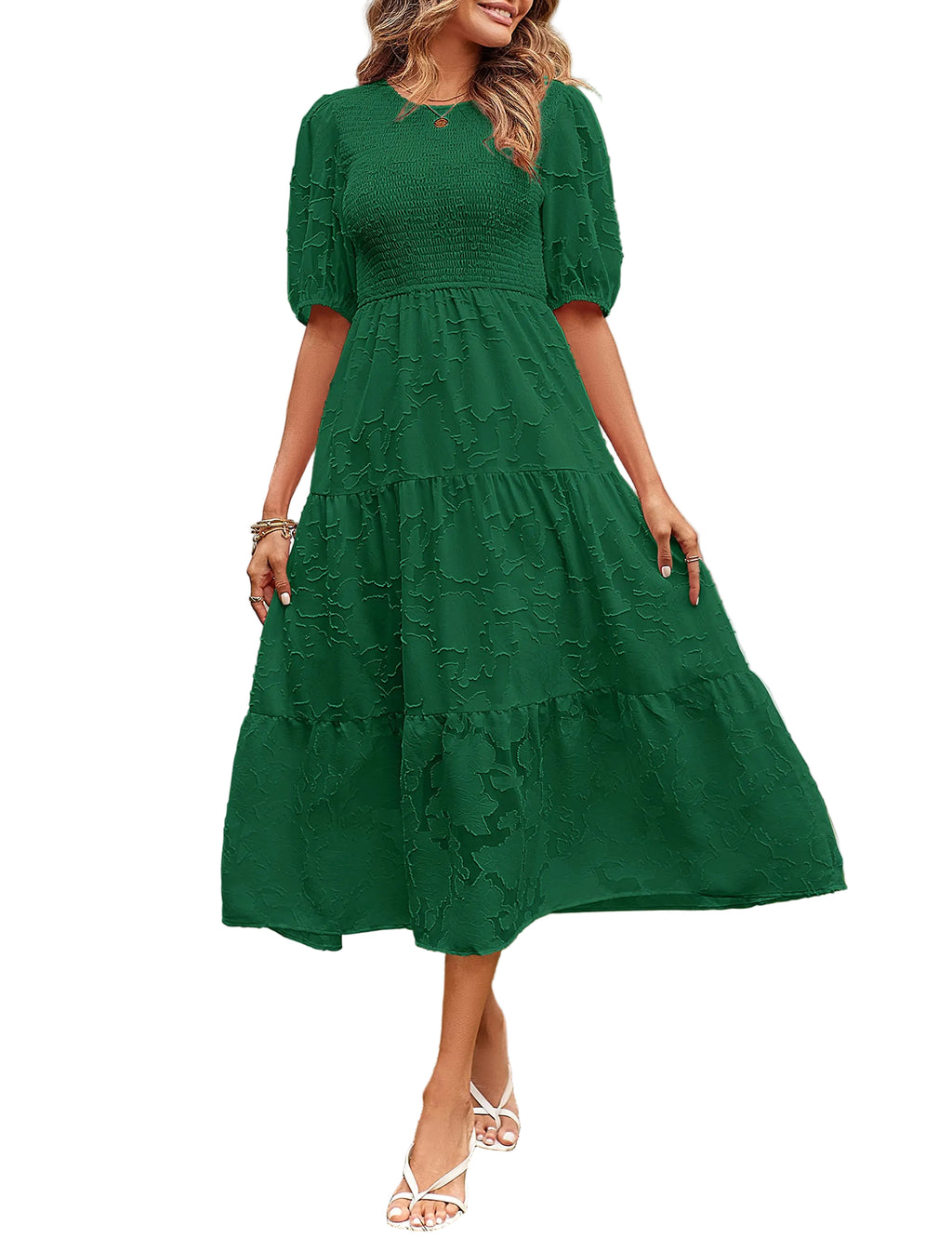 Casual Lace Dress Floral Ruffle Puff