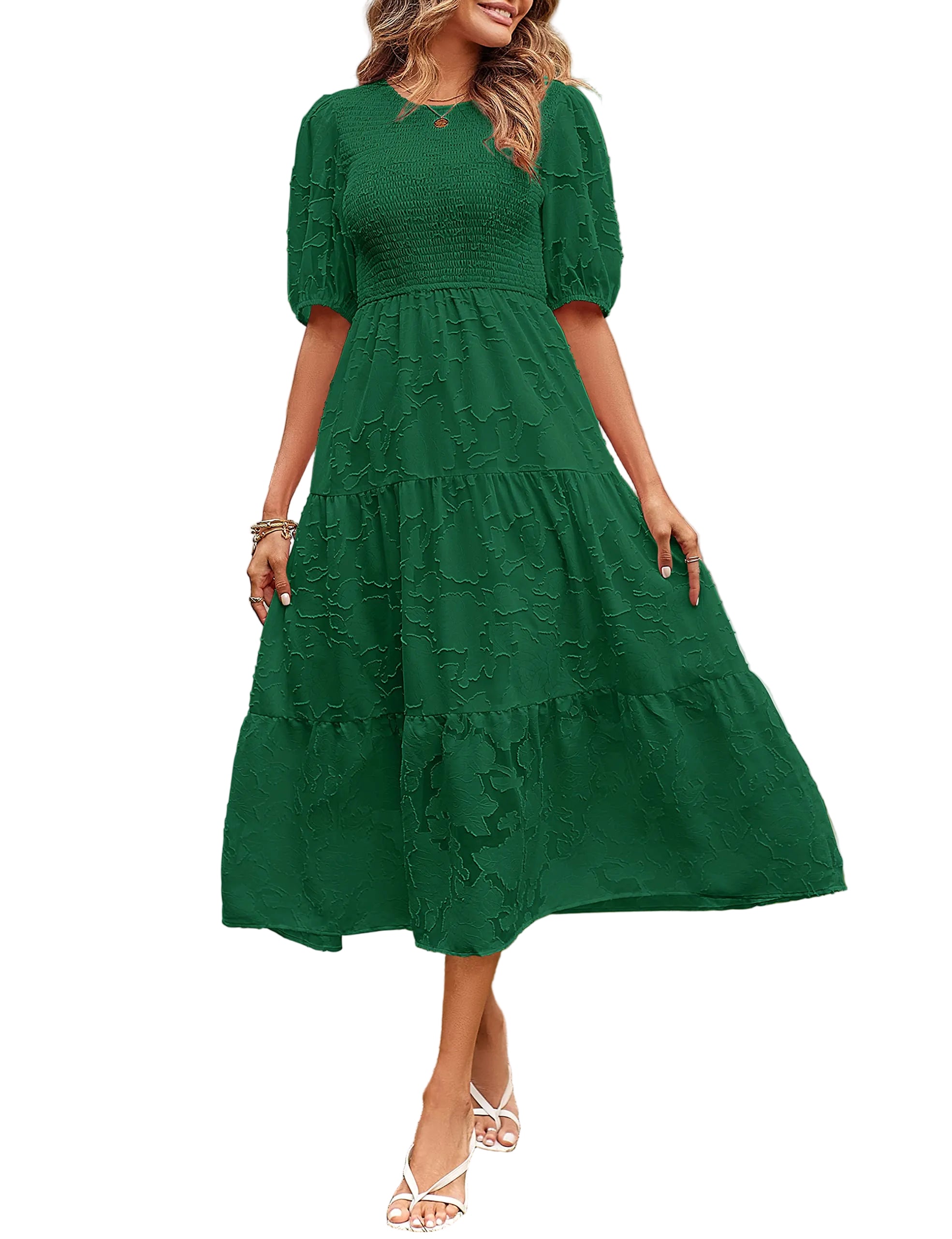 Casual Lace Dress Floral Ruffle Puff