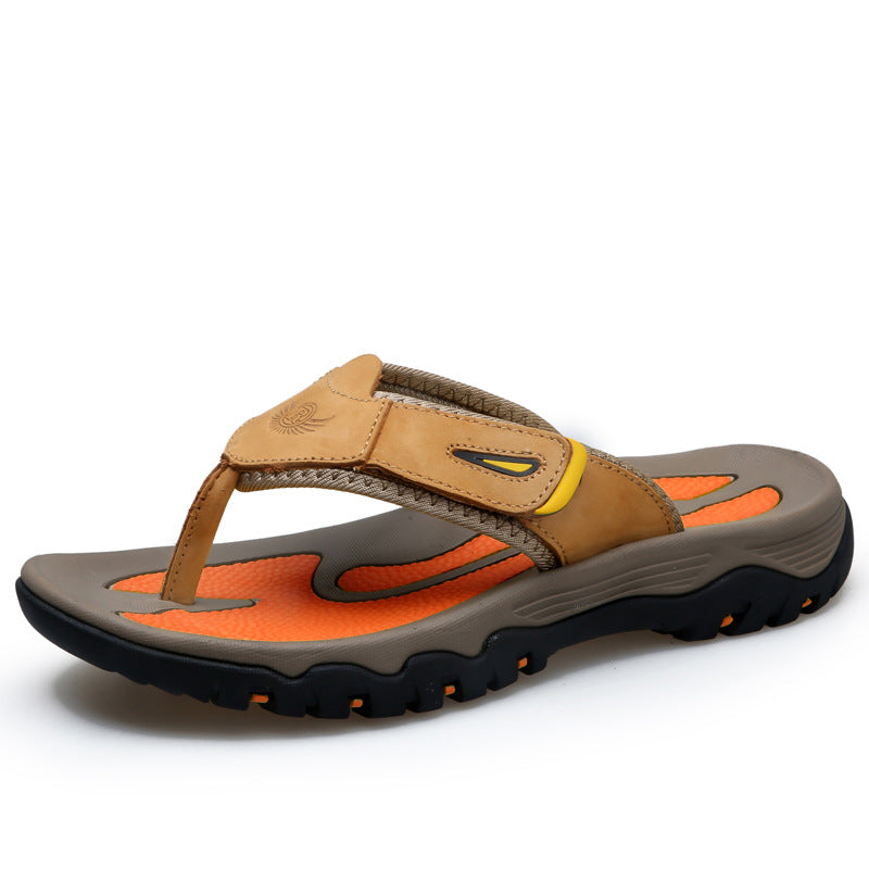 Large Dock Layer Cowhide Flip-flops