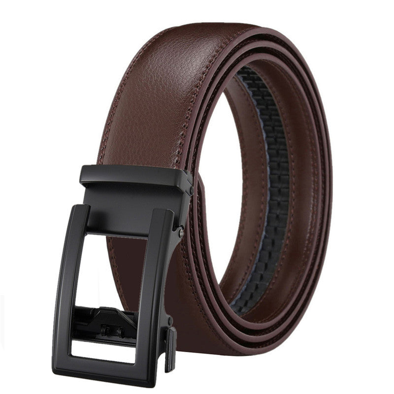 Men's Leather Belt Automatic Buckle Two-layer Cowhide Hollow