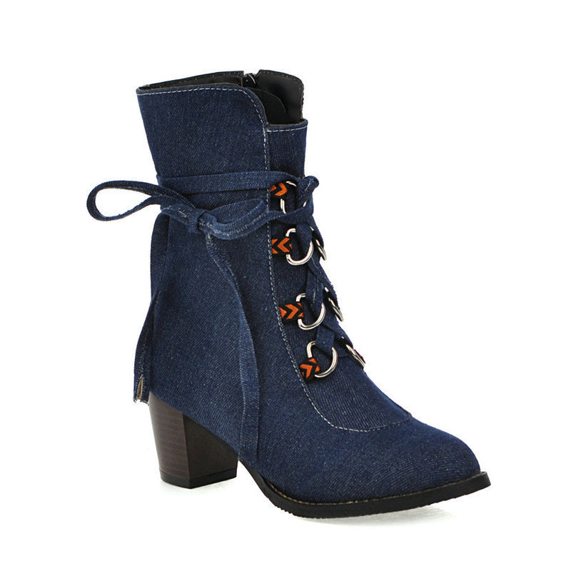 Denim Winter Boots  Lace-Up