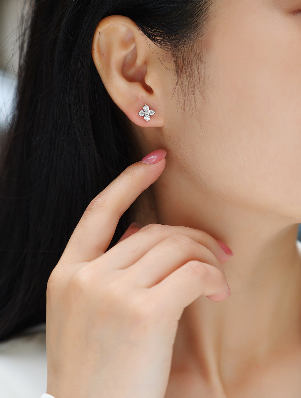 Sweetheart French - Fashionable And Luxurious Diamond Jewelry Set With Moissanite S925 Sterling Silver And Platinum-plated Stud Earrings