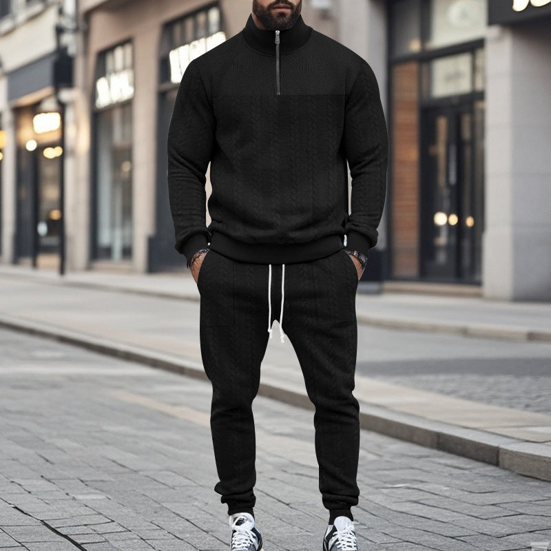 Men's Casual Fleece-lined Warm-up Zippered Track Pants Set