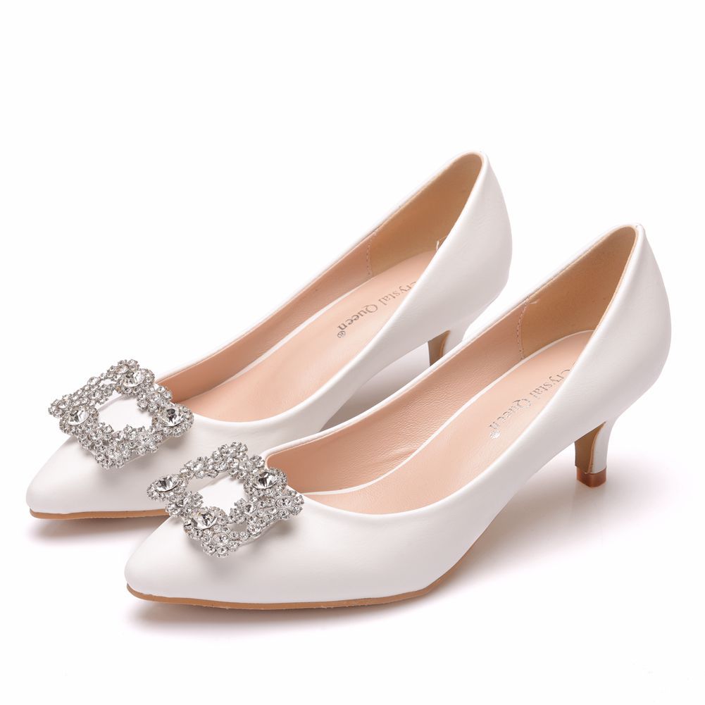 Mid-Heel Square Buckle Rhinestone