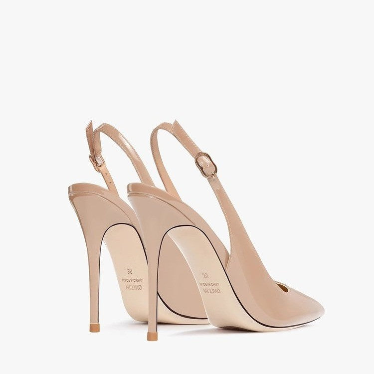 Nude Soft Leather Hollow Female Ankle-strap High Heels