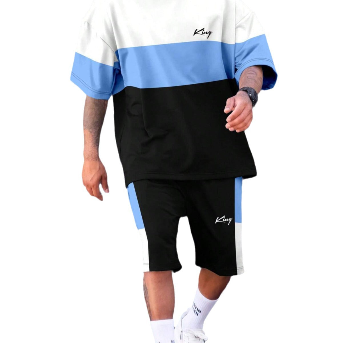 Sports Suit Short Sleeve Color Block Stitching Shorts Suit