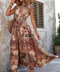 Resort-style Printed Dress For Women Summer V-neck Maxi