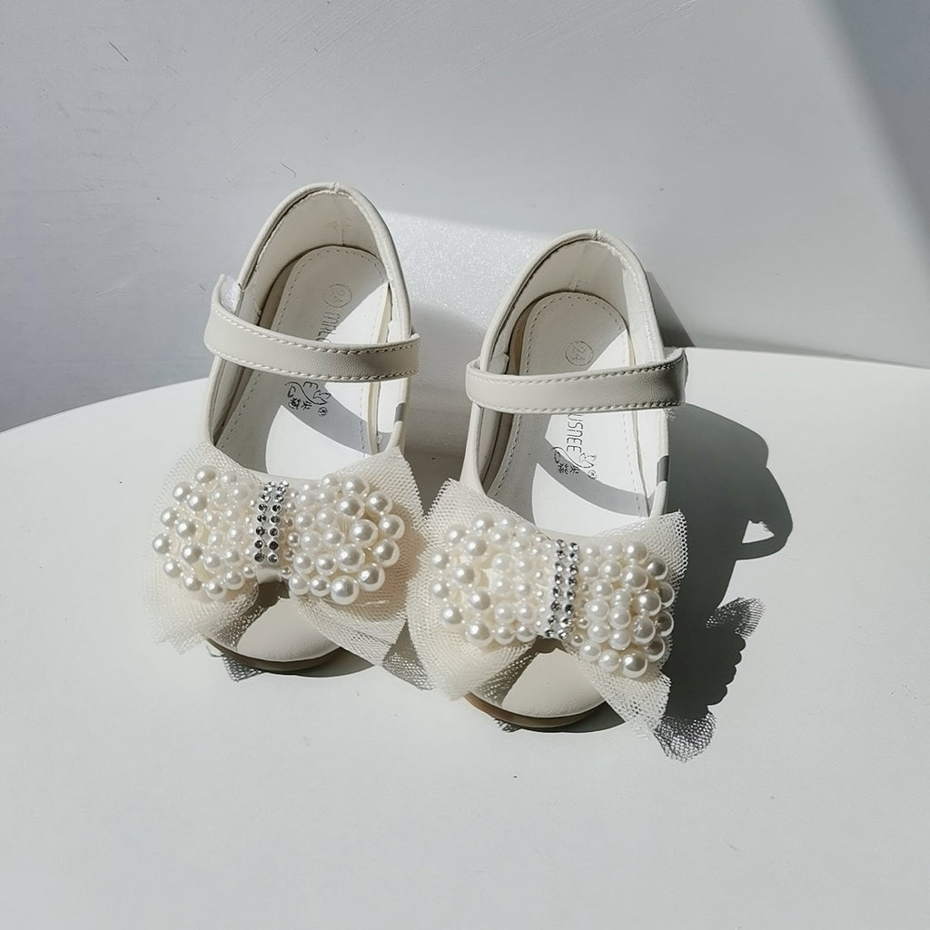 Princess Shoes Girls' Pearl Bow Leather Shoes