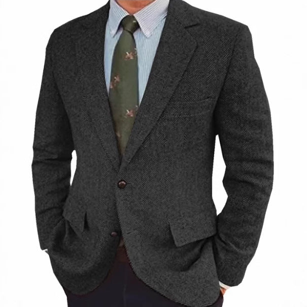Men's Business Casual Herringbone Suit Jacket