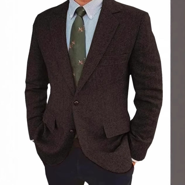 Men's Business Casual Herringbone Suit Jacket