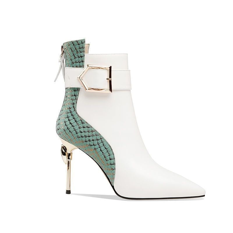 New European And American-style Fashionable Ankle Boots With Pointed Toes And Back Zippers