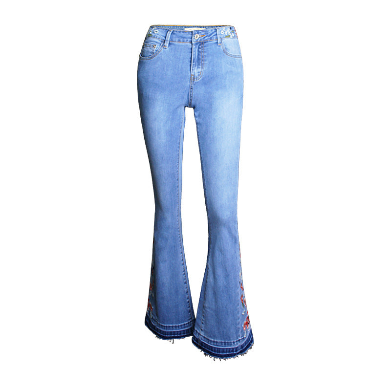 Denim Flared  Embroidered pants