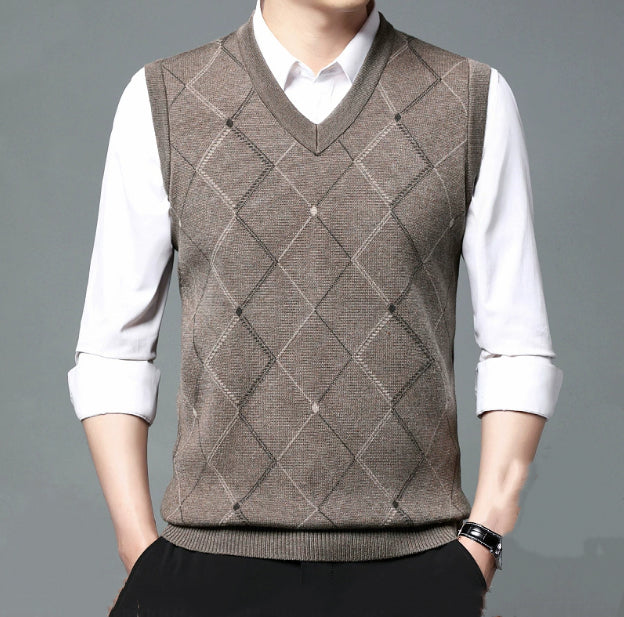 Wool Knitted Vest Middle-aged And Elderly Men's Thickened Sweater