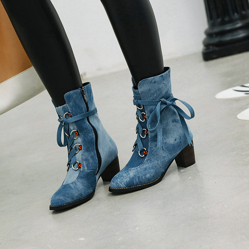 Denim Winter Boots  Lace-Up