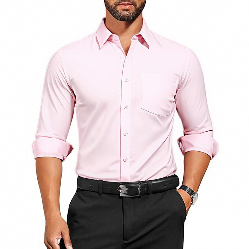 Men's Breathable Stretch Wrinkle-resistant Solid Color Long Sleeve Shirt