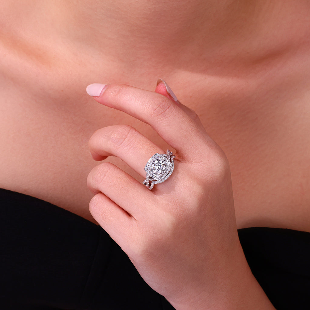 1-carat Moissanite Double Rings Set With Top-quality Moissanite Luxury, Fashionable And Light Luxury Jewelry Silver Ring S925 Silver Plated Platinum