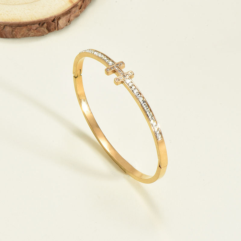 Titanium Steel Bracelet Korean Style Real Gold Plated 18K Gold Diamond Geometric Simple Stainless Steel