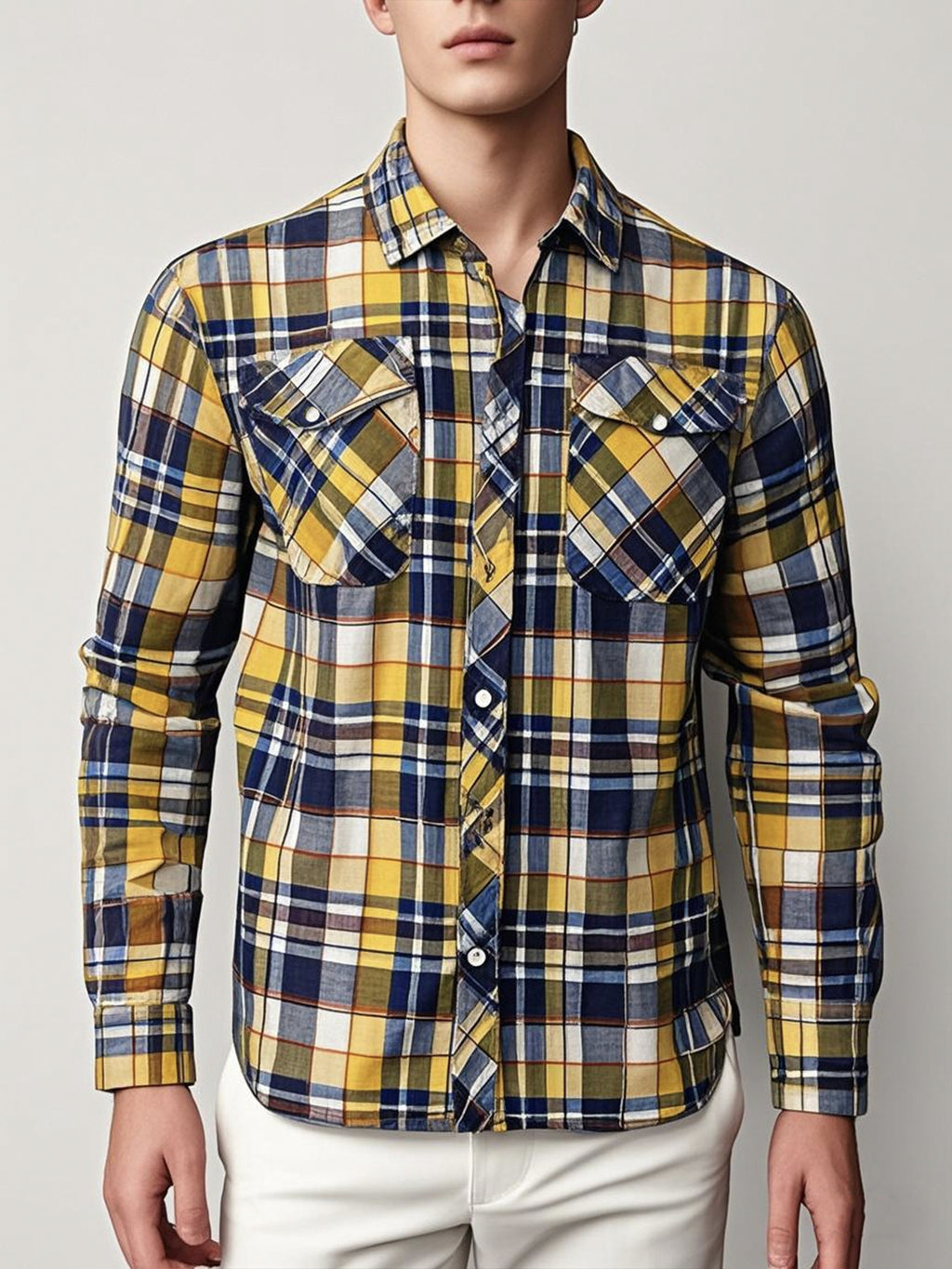 Mens Stylish Long-Sleeve Lapel Shirt