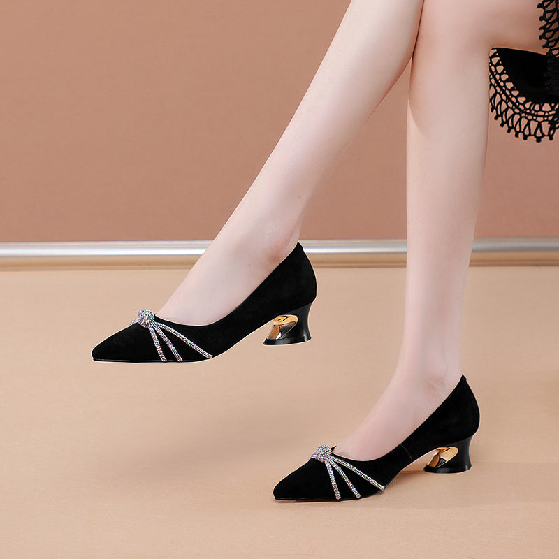 Mid-heel Frosted Suede Leather Single Shoes Fashion Spring Women's Shoes Pointed Toe Thick Heel Pumps Shoes