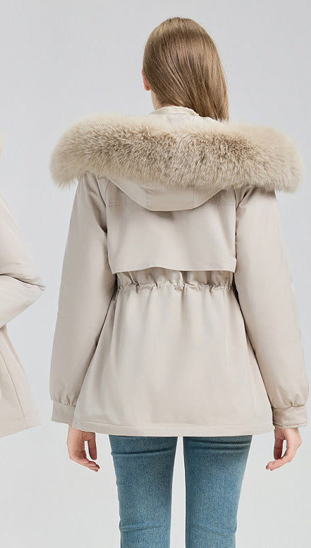 Waist Trimming  Big Fur Collar Coat