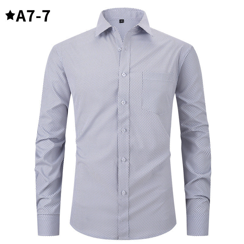 Men's Business Formal Solid Color Polo Collar Plaid Shirt