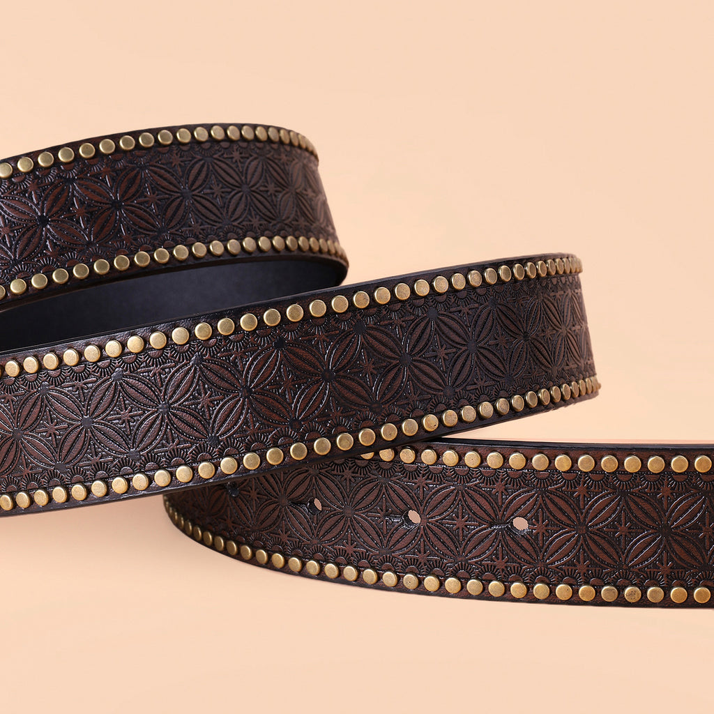 Retro Embossing Rivet Bullhead Big Plate Buckle Belt