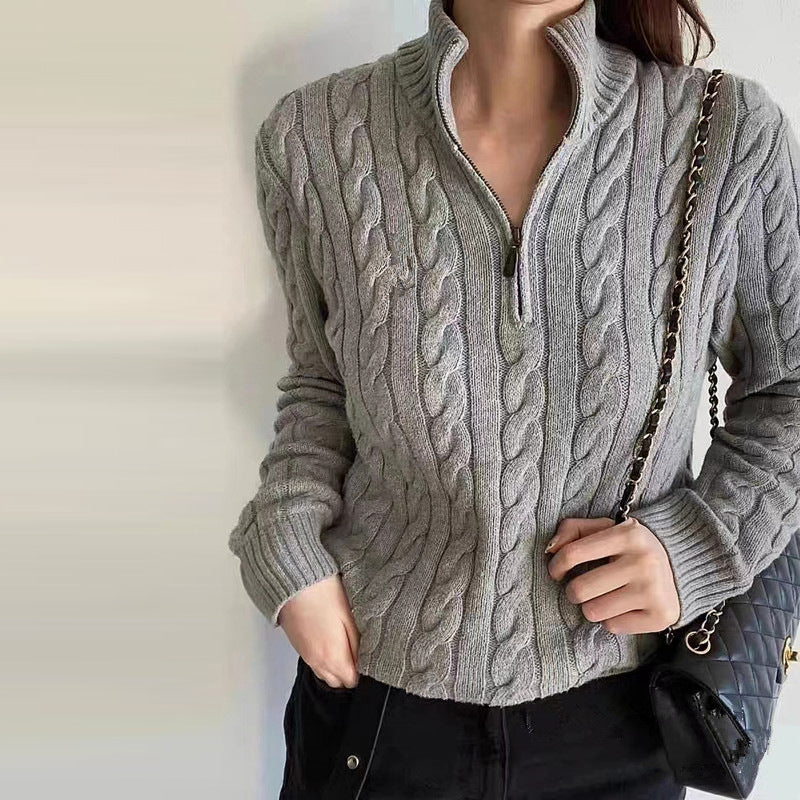 Half Zipper Sweater Slimming Short Top