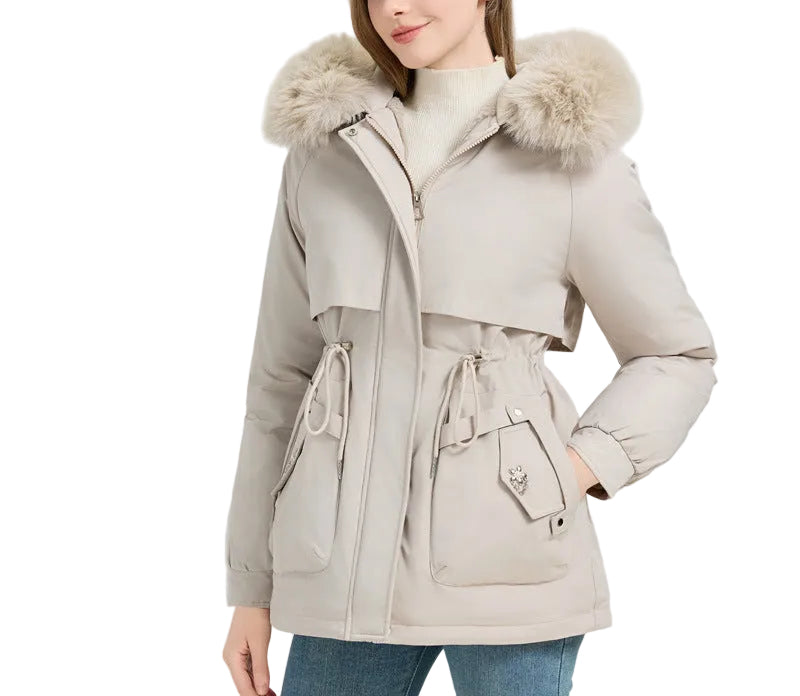 Waist Trimming  Big Fur Collar Coat