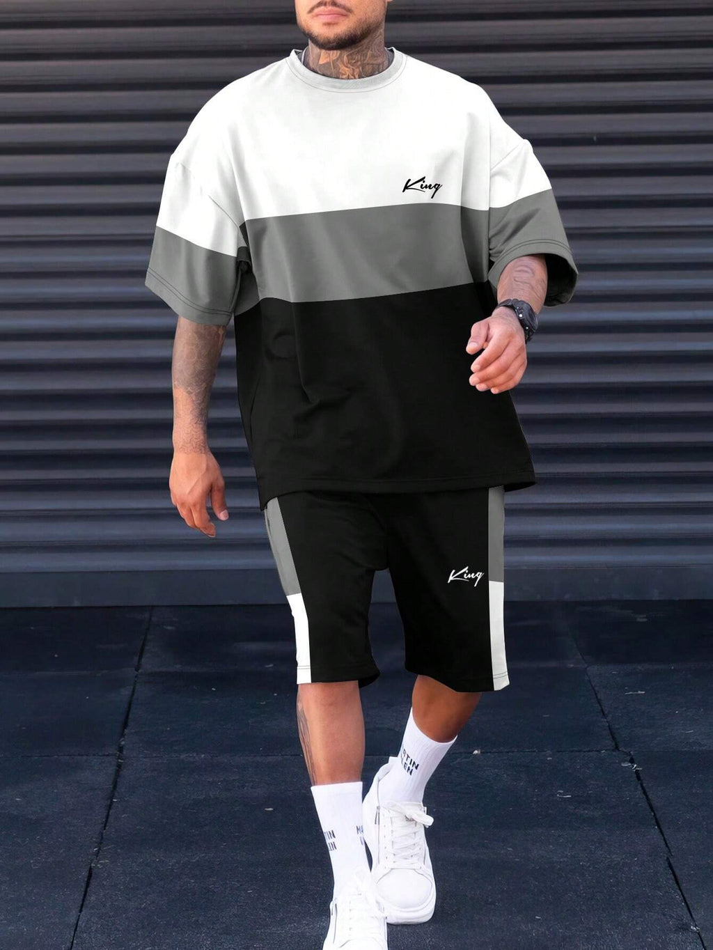 Sports Suit Short Sleeve Color Block Stitching Shorts Suit