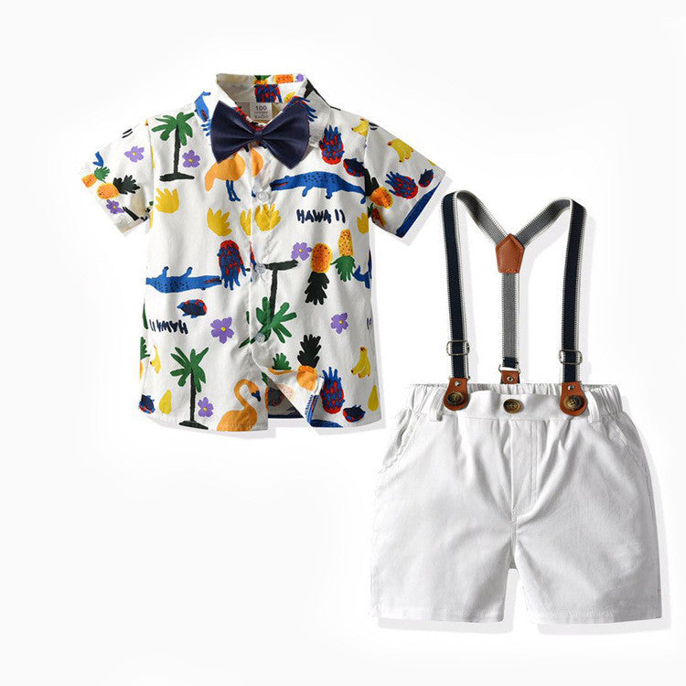 Short-sleeved T-shirt Suspender Pants