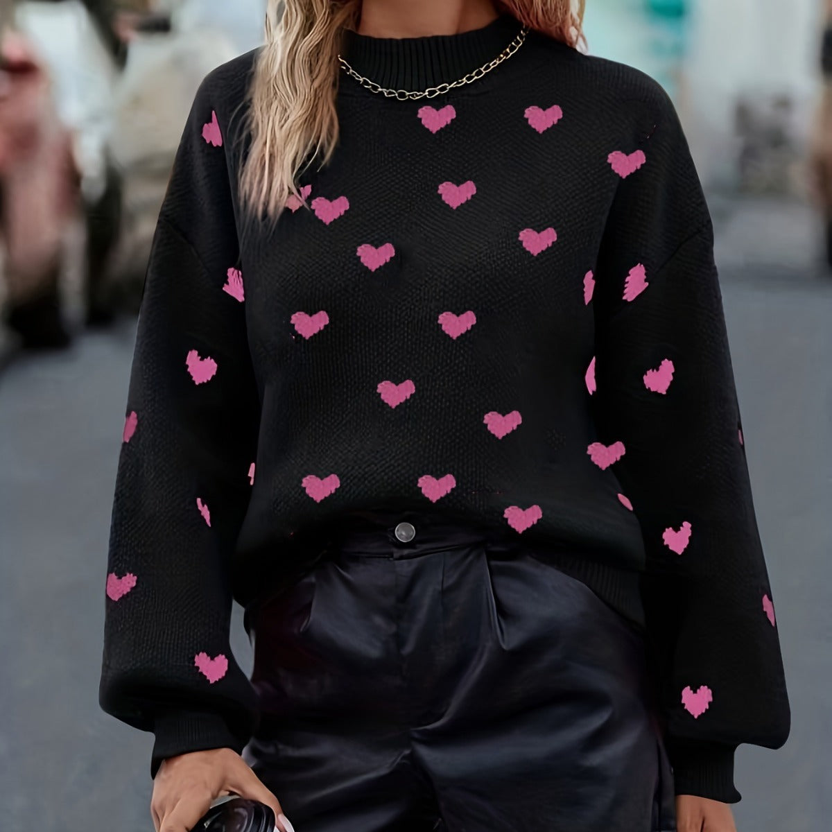 Round Neck Long Sleeve Design Knitted Sweater