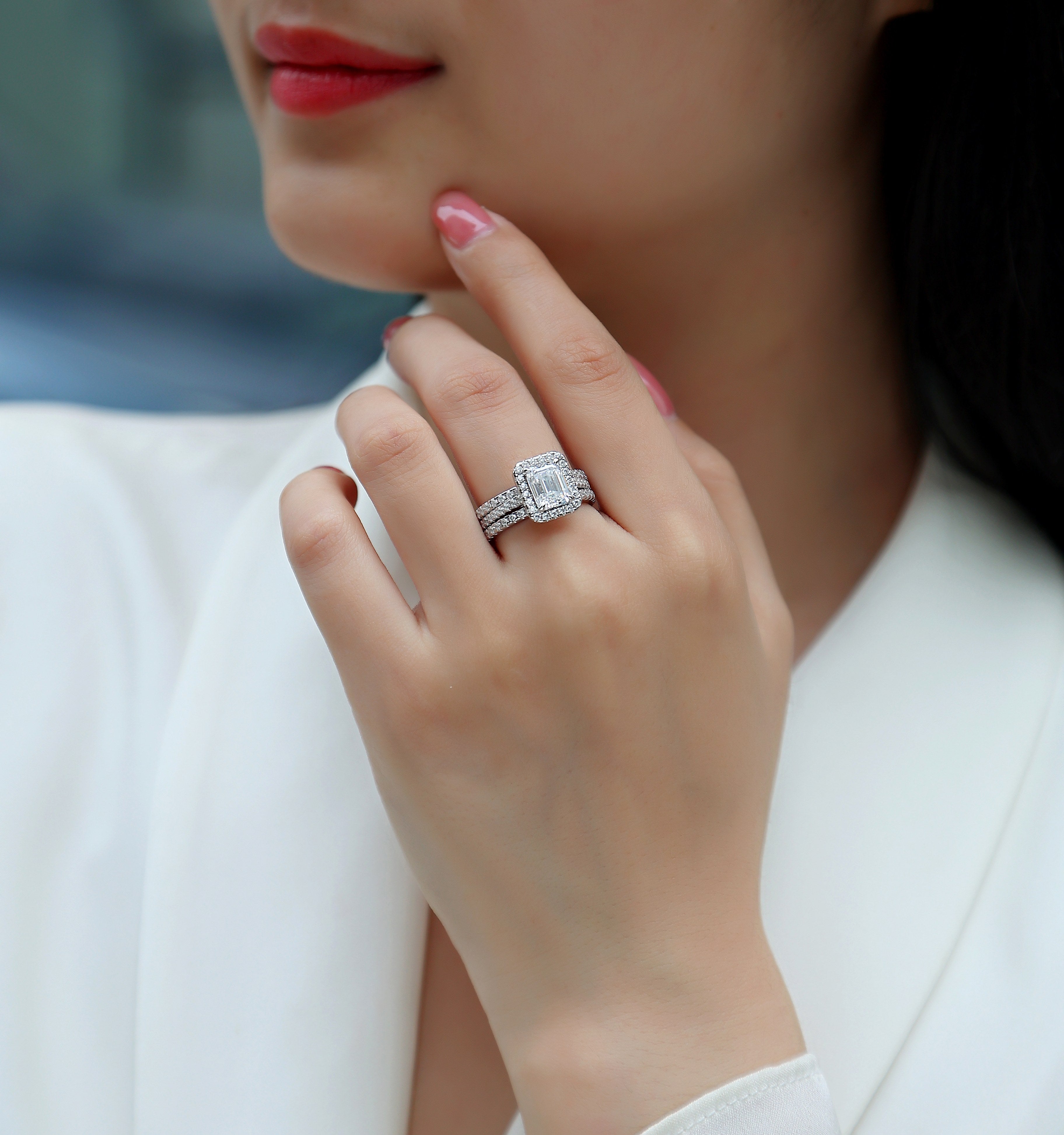 Simple And Elegant - Set With Top-quality Moissanite S925, Silver And Platinum-plated Diamond Wedding Ring. The Ring Can Be Inspected With A Diamond Pen