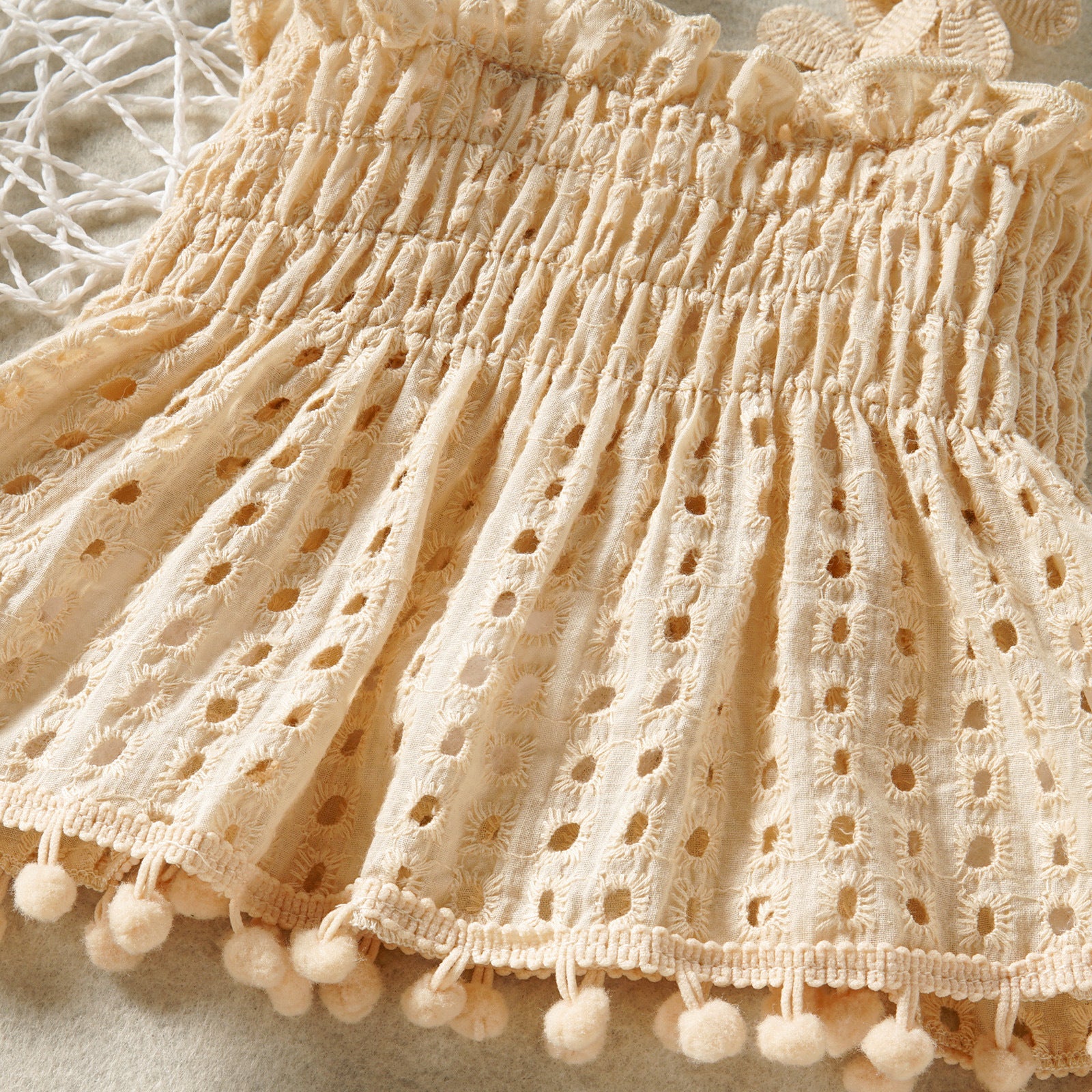 Cotton Mesh High Temperature Dyed Apricot Lace Hanging Doll Shirt Ten Shorts Baby Girl Infant Fashion Two-piece Suit