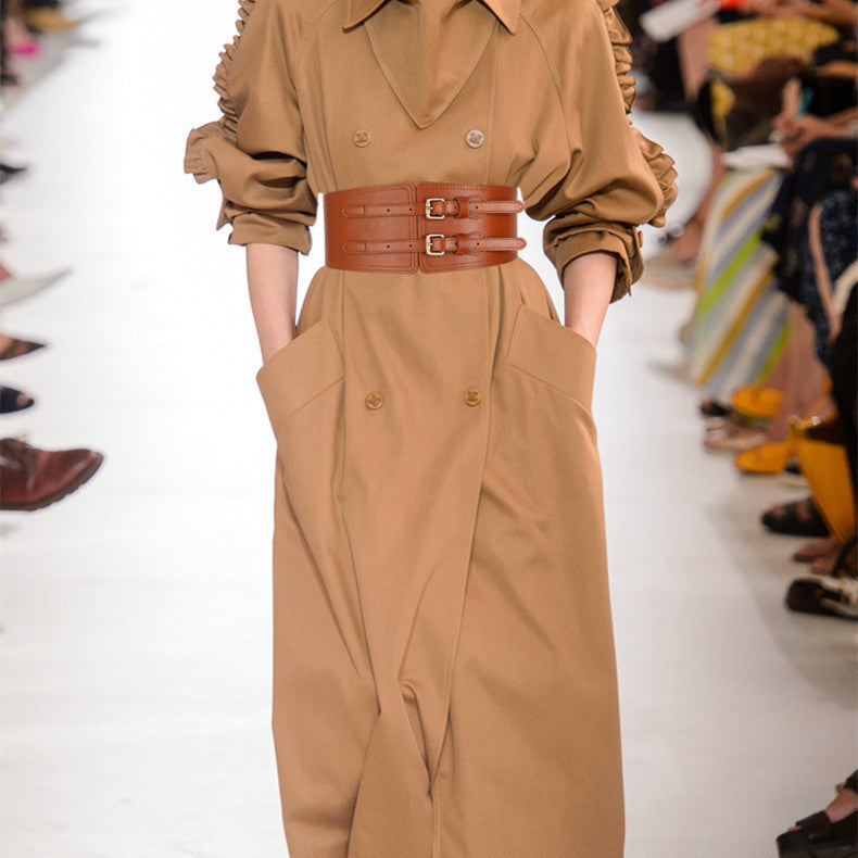 Coat Decorated With A Wide Waistband, Waist Elasticated Elastic Belt