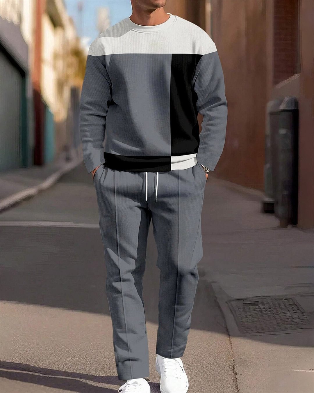 Casual Sporty Round Neck Sweatshirt And Pants Two-piece Set