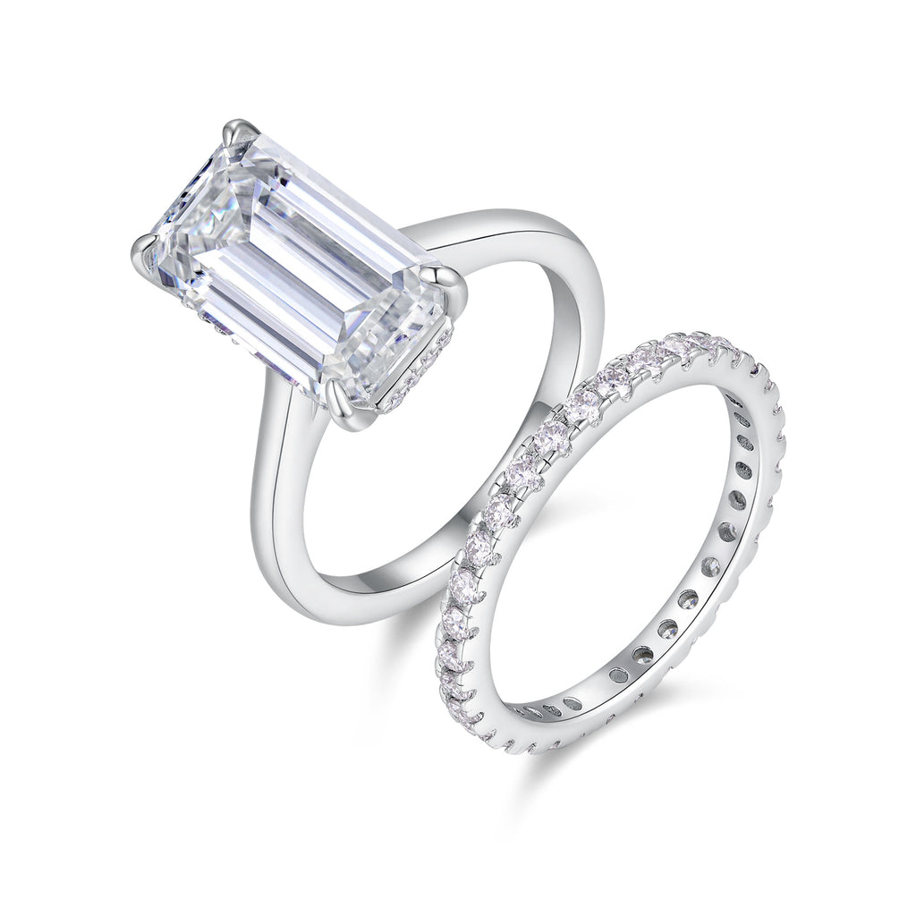 Octagonal Moissanite Double Rings Set With Top-quality Moissanite Luxury, Fashionable And Light Luxury Jewelry Silver Ring S925 Silver Plating Platinum