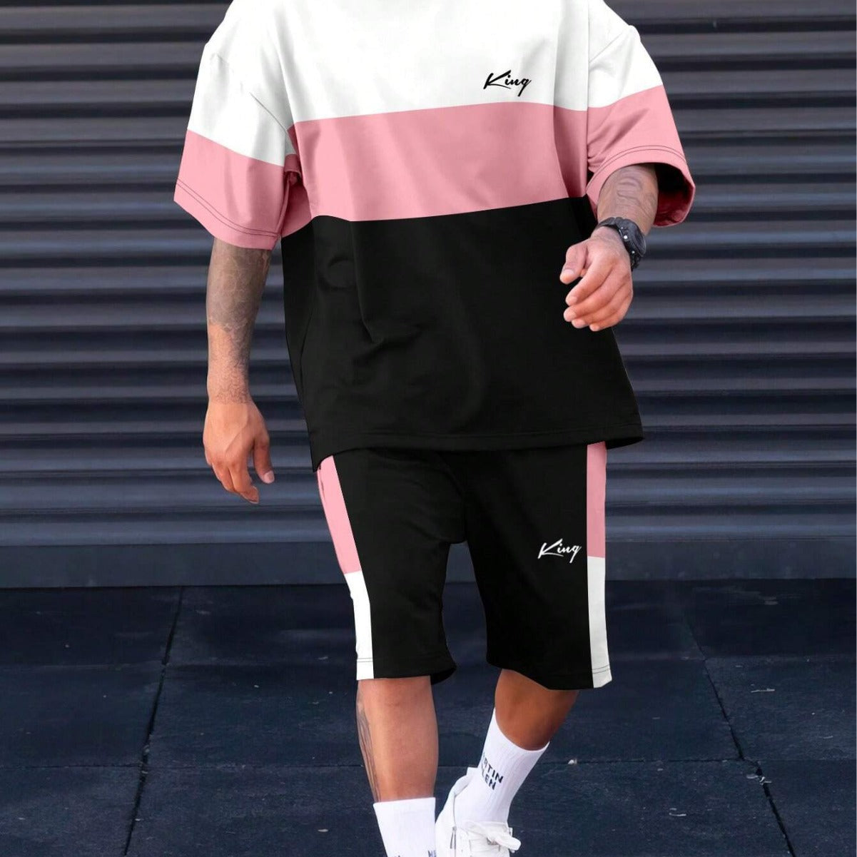 Sports Suit Short Sleeve Color Block Stitching Shorts Suit