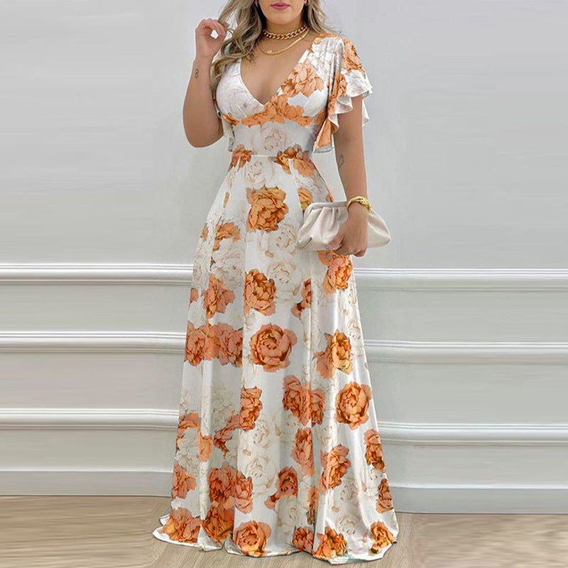 Spring Elegant Sexy Waist-Cinching Maxi Dress With A Bold Print