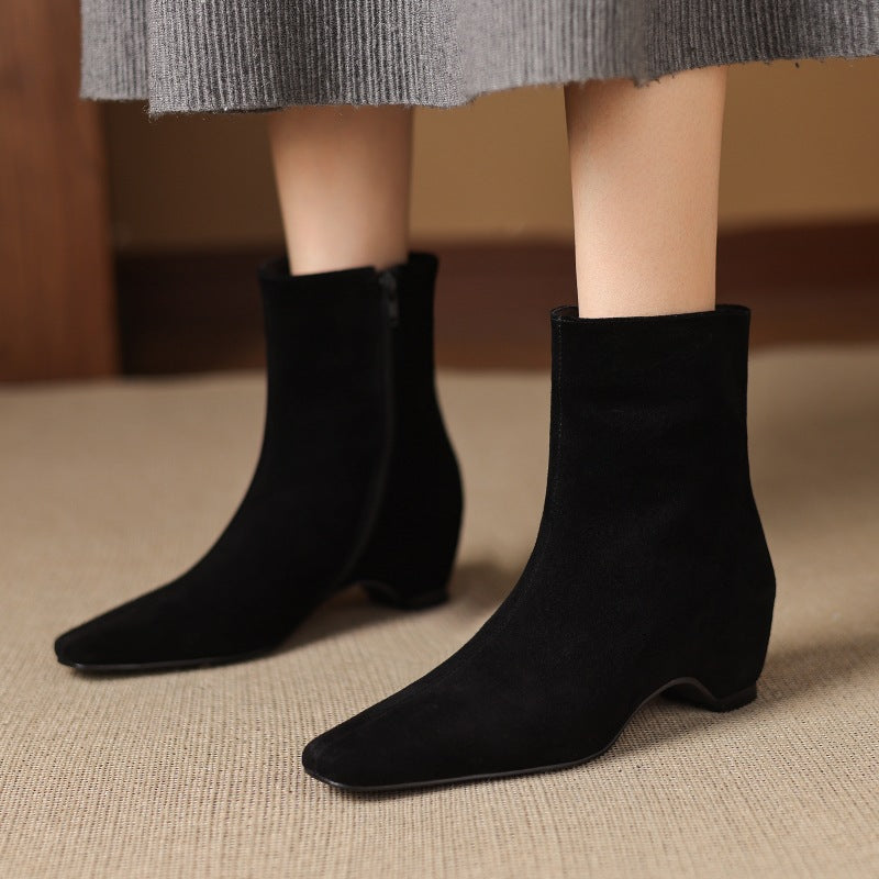 Ankle Boots With Built-in Height Lift Side Zipper